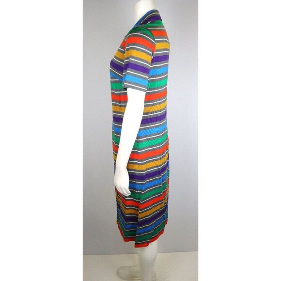 VINTAGE 1970s 70s WOMEN'S RAINBOW STRIPE SHIRT DRESS - SIZE M - Picture 4 of 7